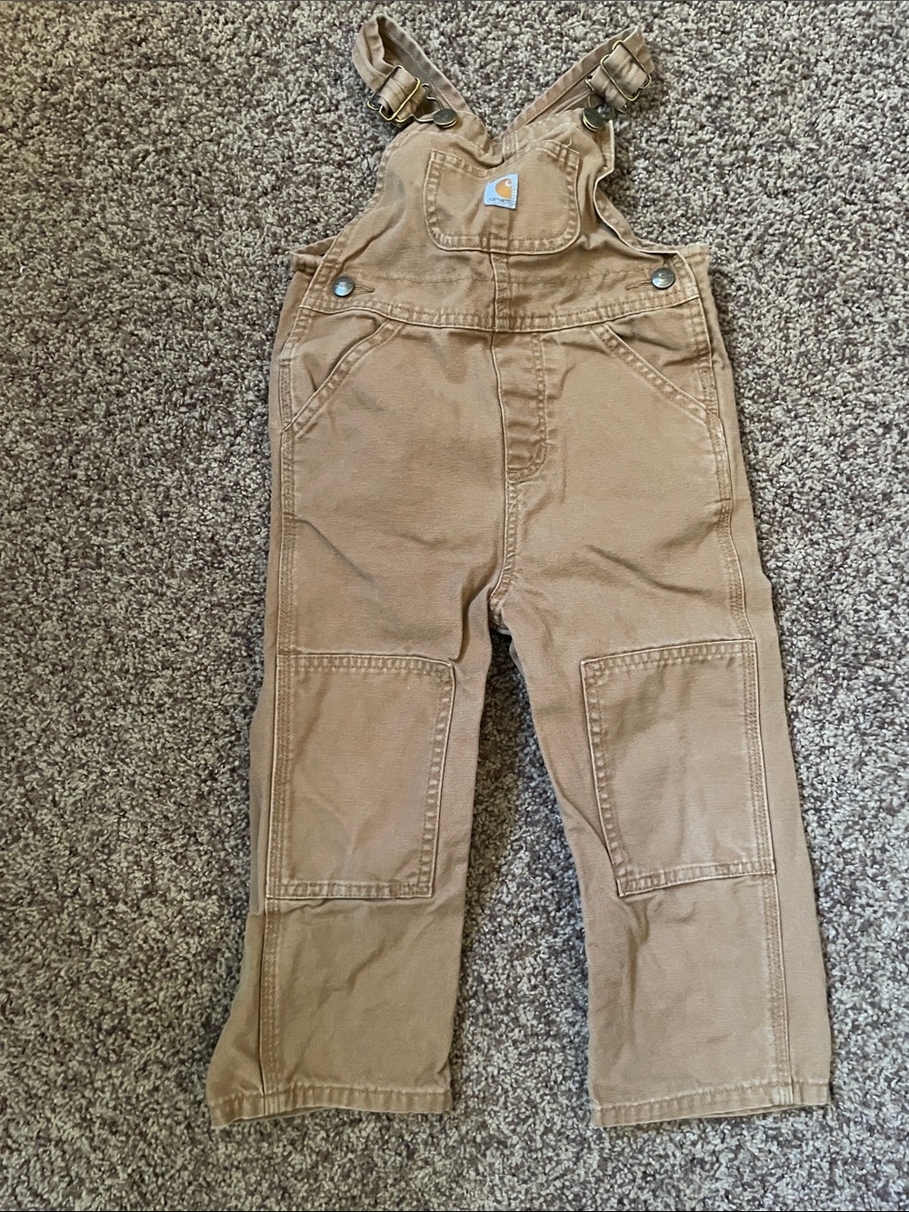 Carhartt Kids Tan Canvas Overalls with Reinforced Knees